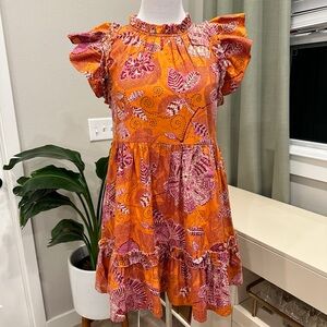 House of Harlow 1960 Orange and Pink Floral Ruffle Dress